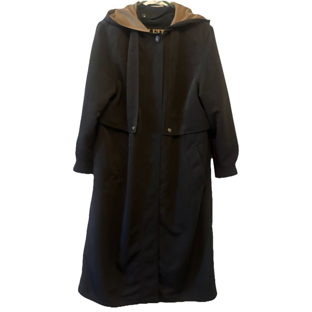 Vintage 90s Fleet Street Hooded Long Raincoat Coat Black 10P Petite Belarus